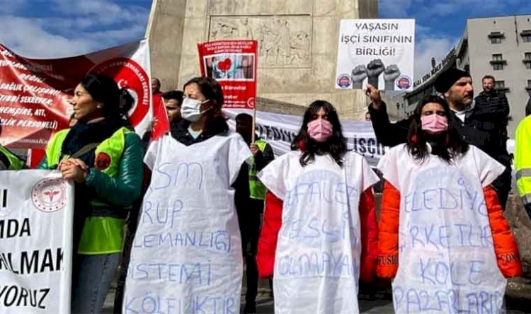 Taşeron işçiler Ankara’da kefenle sokağa çıktı… ‘18 saat çalışıyorum’