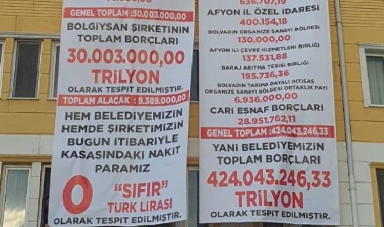 Belediye binasına pankart astılar: MHP'li yeni başkan AKP'li başkanın borçlarını 'duyurdu'
